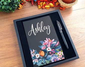 Personalized Floral Notebook and Pen Gift Set in Box