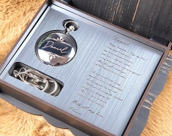 Personalisierte Metallgehäuse Taschenuhr in Geschenkbox Das perfekte Geschenk für Männer, Trauzeugen und Vater, Jubiläumsgeschenk Ideal für Weihnachtsgeschenk