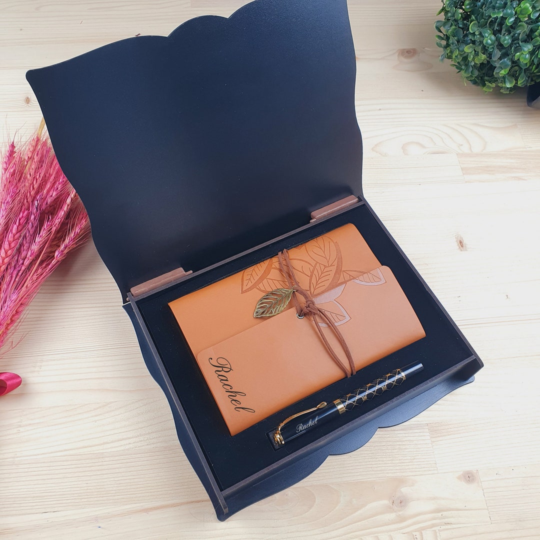 Personalized Vegan Leather Journal Gift Set, Engraved Name - Etsy