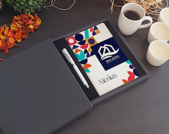 Personalisiertes Logo gedrucktes Notizbuch und Stift-Geschenk Set.New Job Geschenk Box.Qr Code gedrucktes Notizbuch-Stift-Set.