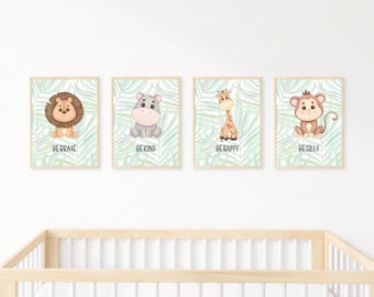 Set of 4 Jungle Animal Nursery Digital Prints, Kids Wall Art, Nursery Prints, Jungle Animals, Animal Art Prints, Baby Prints, Nursery Art