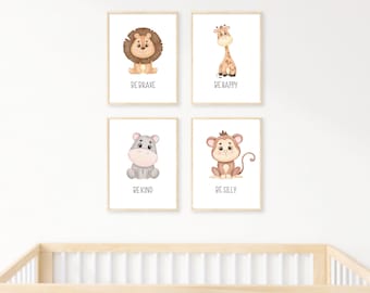 Set of 4 Jungle Animal Nursery Digital Prints, Kids Wall Art, Nursery Prints, Jungle Animals, Animal Art Prints, Baby Prints, Nursery Art