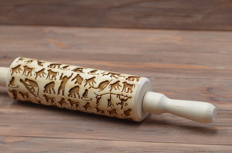 Monkey pattern Wooden Rolling Pin Housewarming gift Jungle birthday Gift Animal lover gift Baker gift for kids for Her Mother/'s Day Gift