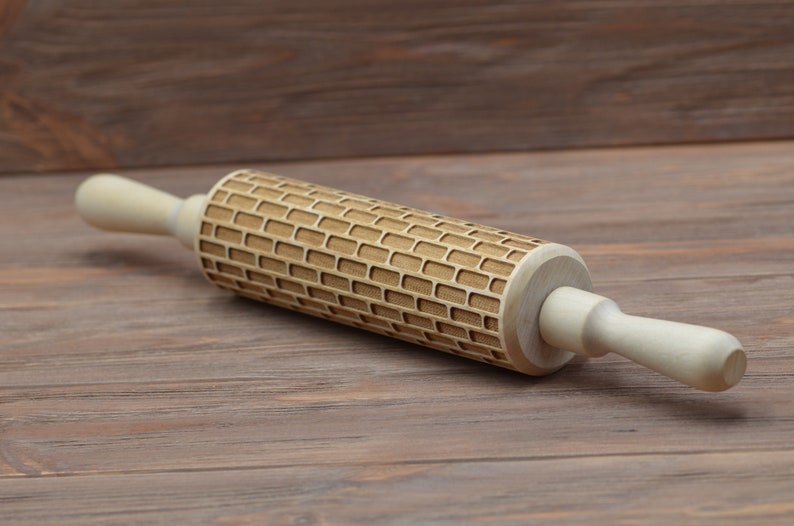 Wooden Embossed Rolling Pin Bricks Texture Create your own Etsy