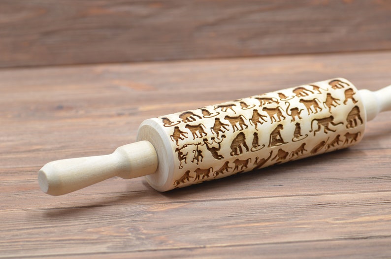 Monkey pattern Wooden Rolling Pin Housewarming gift Jungle birthday Gift Animal lover gift Baker gift for kids for Her Mother/'s Day Gift