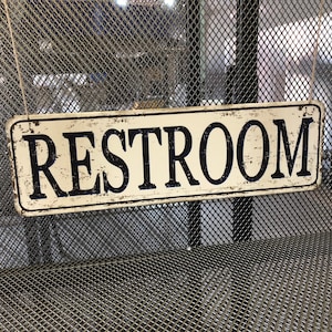 Retro metal sign RESTROOM, vintage bathroom decor, Door sign