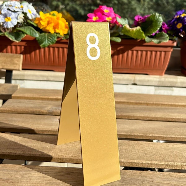 GOLD, Black, White metal table numbers for weddings, business events, bars & restaurants, Minimalist table numbers, metal Reserved signs