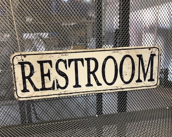 Retro metal sign RESTROOM, vintage bathroom decor, Door sign