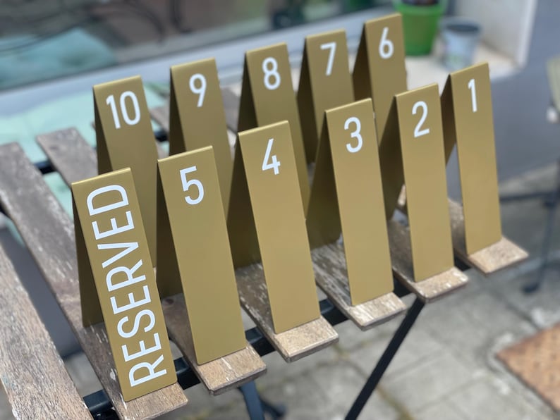 Stackable Restaurant Metal Table Numbers Gold Aluminum Table Numbers, Minimalist Wedding & Restaurant Reserved ...
