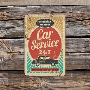 Car Service Vintage Schilder, vintage & retro Plaketten, Gas, Casoline, Diesel, Motoröl, Autos, Werkstatt, Reifenshop, Autoteile, Vintage Schilder
