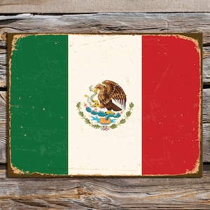 Mexico Flag, Vintage Metal Sign, Mexico Flags Worn Style -Rustic Metal  Hanging flag sign, Wall Art, Mexican Wall Art, Retro, Mexican decor