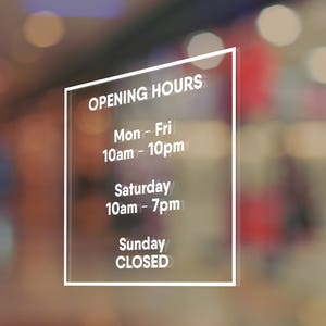 Store Hours Decal. Business hours decals. Free shipping. Window Decal. Business hours door signs. Vinyl Decal Store Front Hours.
