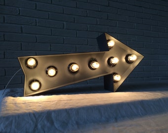 Wall decor living room industrial decor Metal arrow light up , wall sign, wall decor sign arrow,  arrow sign bulbs, marquee, light up sign