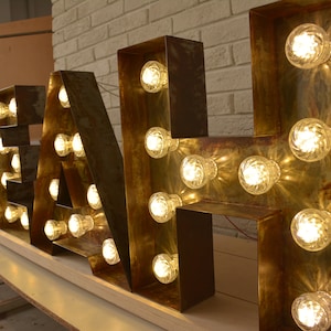 Large Rusted Metal letters light up -  Led lights for bar or restaurant industrial wall decor. Marquee letters,  Office Sign, Store Sign