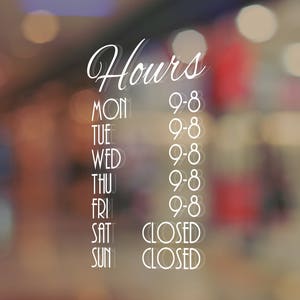 Business hours decal. Store Hours Decal Free shipping. Window Decal.  Business hours door signs.