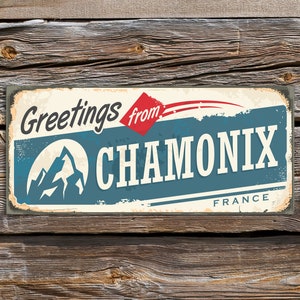 Groot bord, vintage bord, verroest bord, bord &quot;Chamonix&quot;, cadeau voor een klimmer, Frankrijk, rustiek, roestig, Mont Blanc, bergmuurkunst, piek