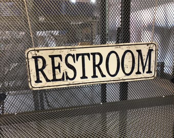 Retro Metal Restroom Sign, Printed Aluminum