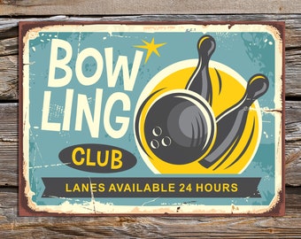 Placas antiguas, letrero de BOWLING, letrero retro, reproducción, decoración del hogar, arte de pared retro, señales de carretera rústicas, placas retro, letrero retro