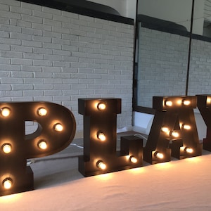 Large letters with Edison BULBS for wall decor. Wall letters light up with bulbs. Letter light up. Wall sign. Office sign. PLAY