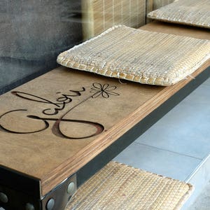 Bench with initials, logo or name! Furniture Engraved Personalized furniture Custom bench Wood and metal  bench with logo Personalized