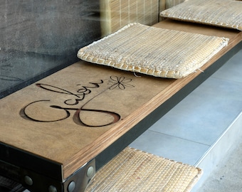 Bench with initials, logo or name! Furniture Engraved Personalized furniture Custom bench Wood and metal  bench with logo Personalized