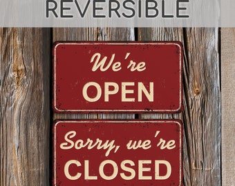 Reversible Open Closed Signs for Business, Hanging Open Closed