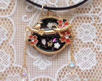 Japanese Cherry Blossom Bird Necklace