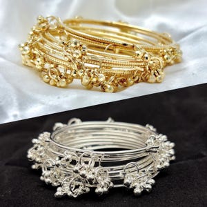 Gold toned kashmiri ghungroo bangles | set of 8, indian bridal jewelry