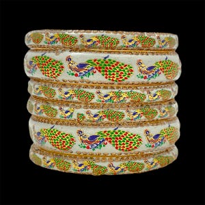 Conjunto de brazaletes con diseño de pavo real, brazaletes con estampado animal y estilo indio lacado meenakari.
