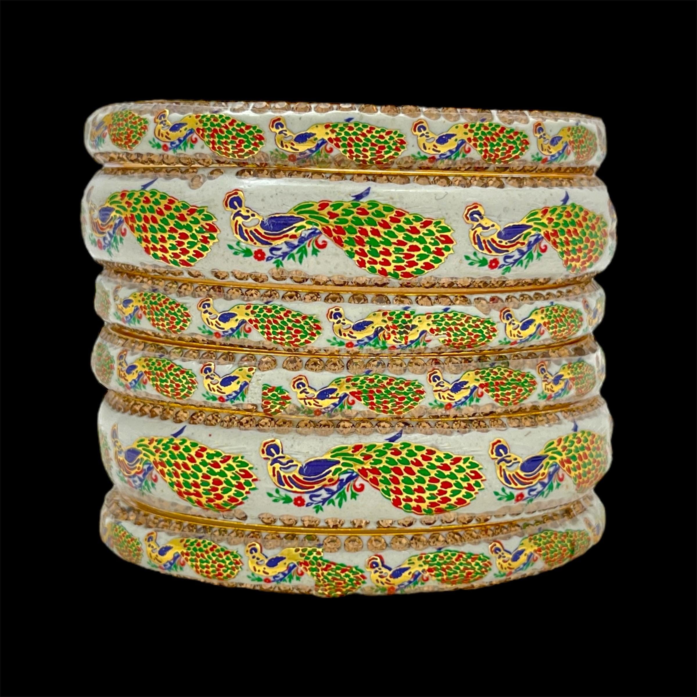 Peacock Art Bangle Set, Animal Print Bangles Lac Meenakari Indian Style ...