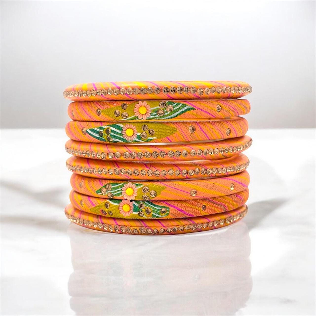 Indian Lac Bangles Set, Meenakari Floral Bangle, Rajasthan Jewelry