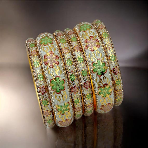 Golden Lac Meenakari Bangle Set: Indian Bridal Jewelry - Etsy