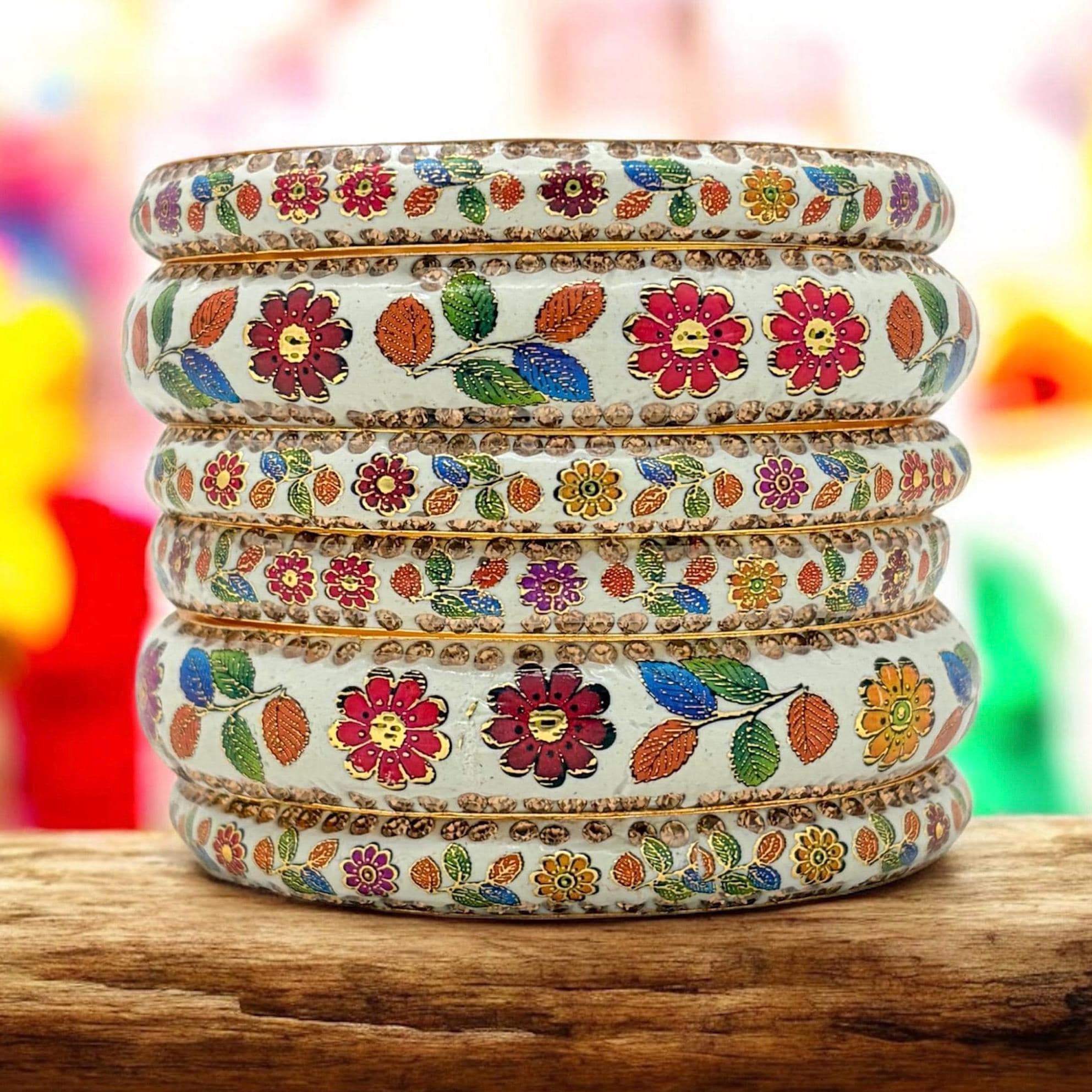 【GARNI】Paint Crockery Bangle Meenakari Floral Lakh Bangles, Indian Bridal Jewelry Set - Etsy