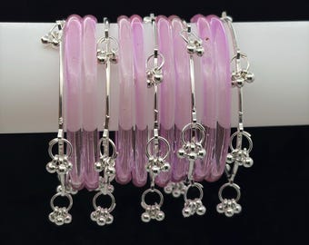 Bransoletki Jelly Purple GLASS: modny styl transparentny - 8 sztuk - modne bransoletki szklane