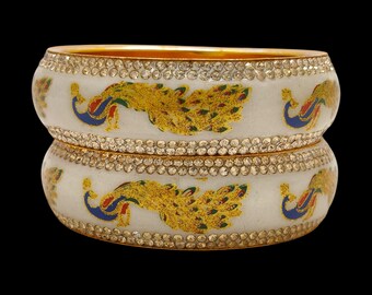 Kashmiri Meenakari Lac Peacock Bangle Set: Kadha Set Indian