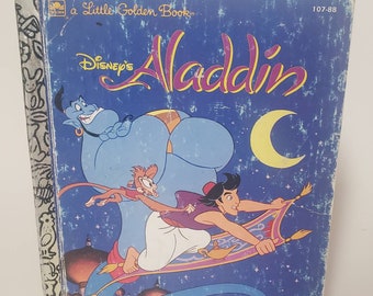 Disney's Aladdin 1992 Little Golden Book/Collectible Book/Aladdin/Genie/Abu/Jasmine/Nursery Decor/Valentine Gift/The Story of Aladdin