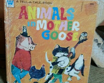 Animals in Mother Goose/Vintage 1970 Whitman Tell a Tale/Crafting/Upcycle Project/Nursery/Baby Shower Decor/Hipster Animal Art/Junk Journal