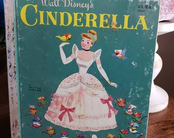 Walt Disney's Cinderella/Vintage 1980s Little Golden Book/Walt Disney Studio  Illustrations/Nursery/Baby Shower Gift/Junk Journal Supply
