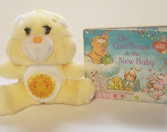 The Care Bears & the New Baby Book/Mini Funshine Care Bear Plush Set/American Greetings Paperback Book/Vintage 1983