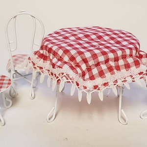 Miniature Dollhouse Furniture/Vintage 1990s Dollhouse Kitchen Table/White and Red Check/Dollhouse Miniature Furniture