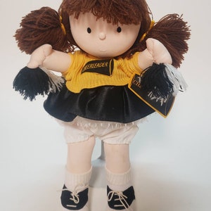 Cheerleader Doll/Vintage 1990s Russ Cheerleader Doll/Black and Gold School Colors/Collectible Russ/Baby Shower/Nursery Decor/Collectible