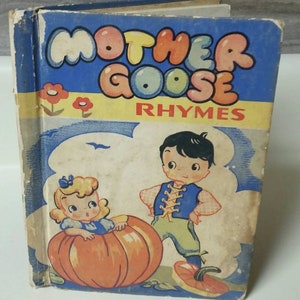 Mother Goose Rhymes Illustrated by Junice Wedde/Vintage 1944 Nursery Rhymes/Nursery/Baby Shower Gift/Junk Journal Supply/Rand Mcnally