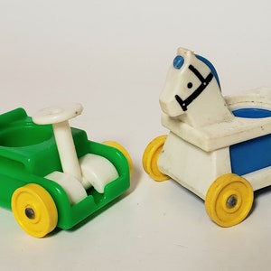 Fisher Price Little People Riding Toys/Vintage 1970s Fisher Price/Collectible Toys/Upcycle Toys/Nursery/Baby Shower/Kids Room Decor/Cake Top