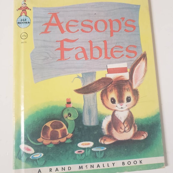 Aesop's Fables Illustrated by Anne Sellers Leaf/Vintage 1970s Rand Mcnally Elf Book/Nursery/Baby Shower Decor/Junk Journal Supply/Fairy Tale
