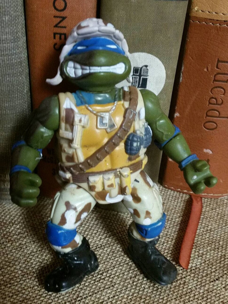 Teenage Mutant Ninja Turtle Leonardo in Army Gear Action FigureCamo Ninja TurtleCollectible FigureChilds ToyVintage 1991 Collectible