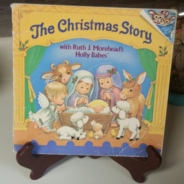 Random House Pictureback Book "The Christmas Story" with Ruth Moorehead's Holly Babes/Vintage 1986 Childrens Christmas Book/Upcycle Artwork