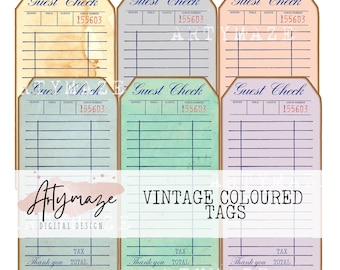 VINTAGE COLOURED TAGS , vintage, tags, junk journal, printables