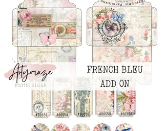 FRENCH BLEU ADD on , junk journal, French,Blue , vintage journal, printable journal kit, spring,ephemera, journal cards