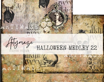 HALLOWEEN MEDLEY PAGES. Gothic, digital junk journal, Halloween junk journal, printable halloween