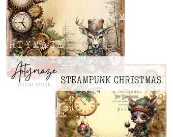 STEAMPUNK CHRISTMAS Junk Journal , 21 printable pages, steampunk, Christmas, ephemera, Digital Christmas, instant download.